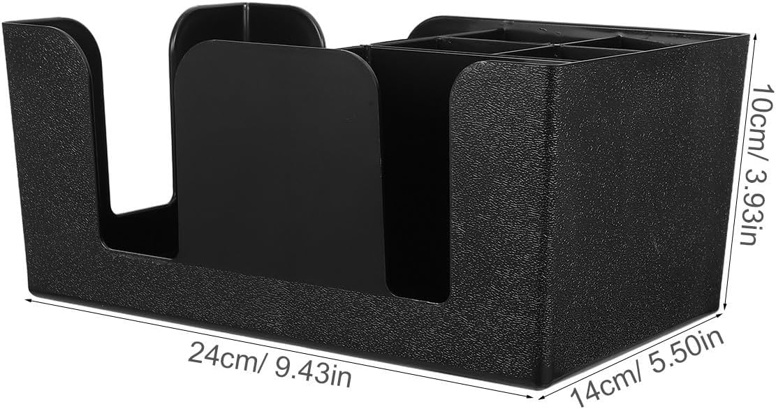 NUOBESTY Multi-use Tea Organizer Box with Storage Compartments for Milk Tea Shop and Coffee Stations, Black Plastic Countertop Straw and Napkin Holder, Convenient Organizing and Storing