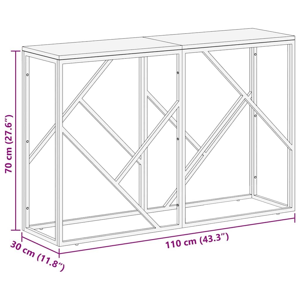 Tavolo consolle in acacia e acciaio inox, moderno, 110 x 30 x 70