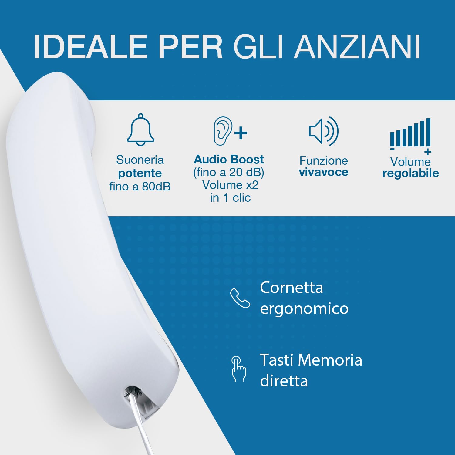 ALCATEL TMAX 10 - Telefono Fisso a Filo per Anziani - Tasti Grandi - Vivavoce - Indicatore Luminoso Chiamata in Arrivo - Tasti con Foto - Compatibile con Apparecchi Acustici - Bianco
