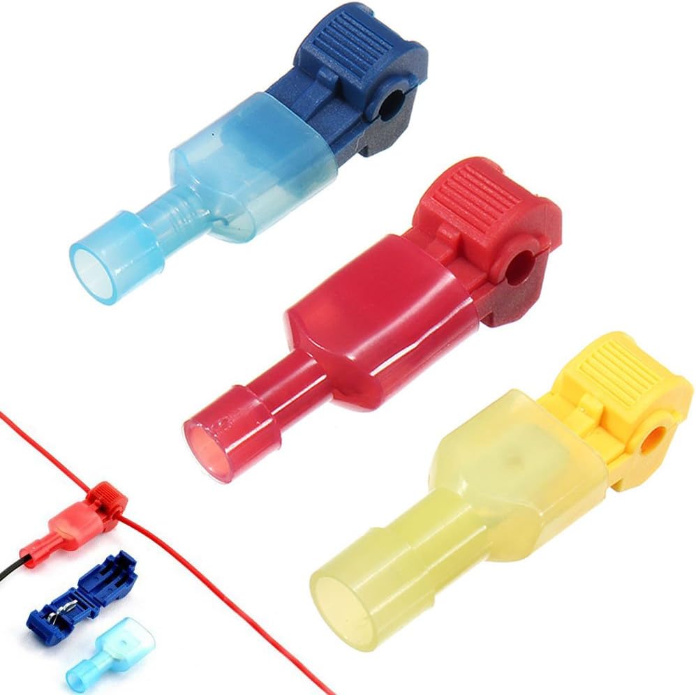 Gasea 60pcs T-Tap Wire Connectors Kit, Quick Splice Spade Electrical Crimp Terminals, Self-Stripping Nylon Fully Insulated Male Disconnects