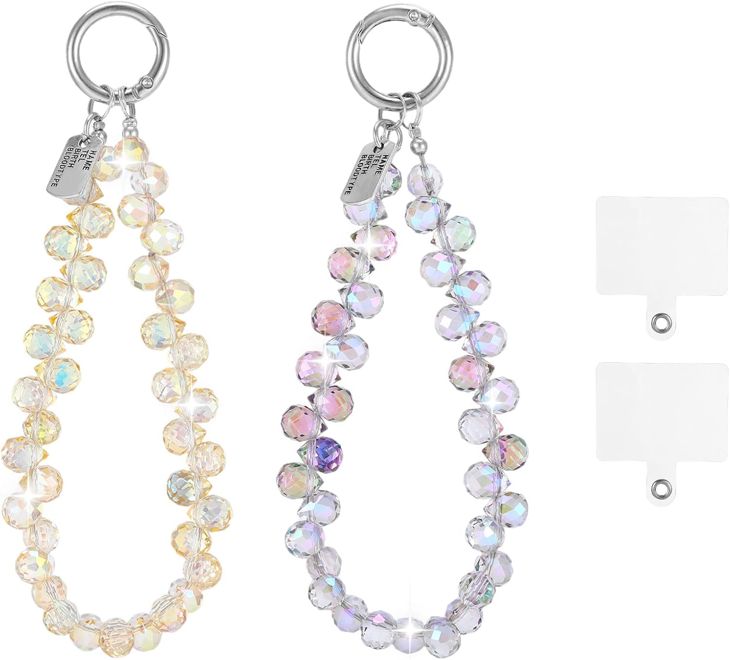 2 Pcs Beaded Phone Wrist Strap for Women，Sparkling Phone Charm for Hanging, Decorative, Easy to Carry, Suitable for Gifts to Family, Friends, Colleagues(Gold + Purple)