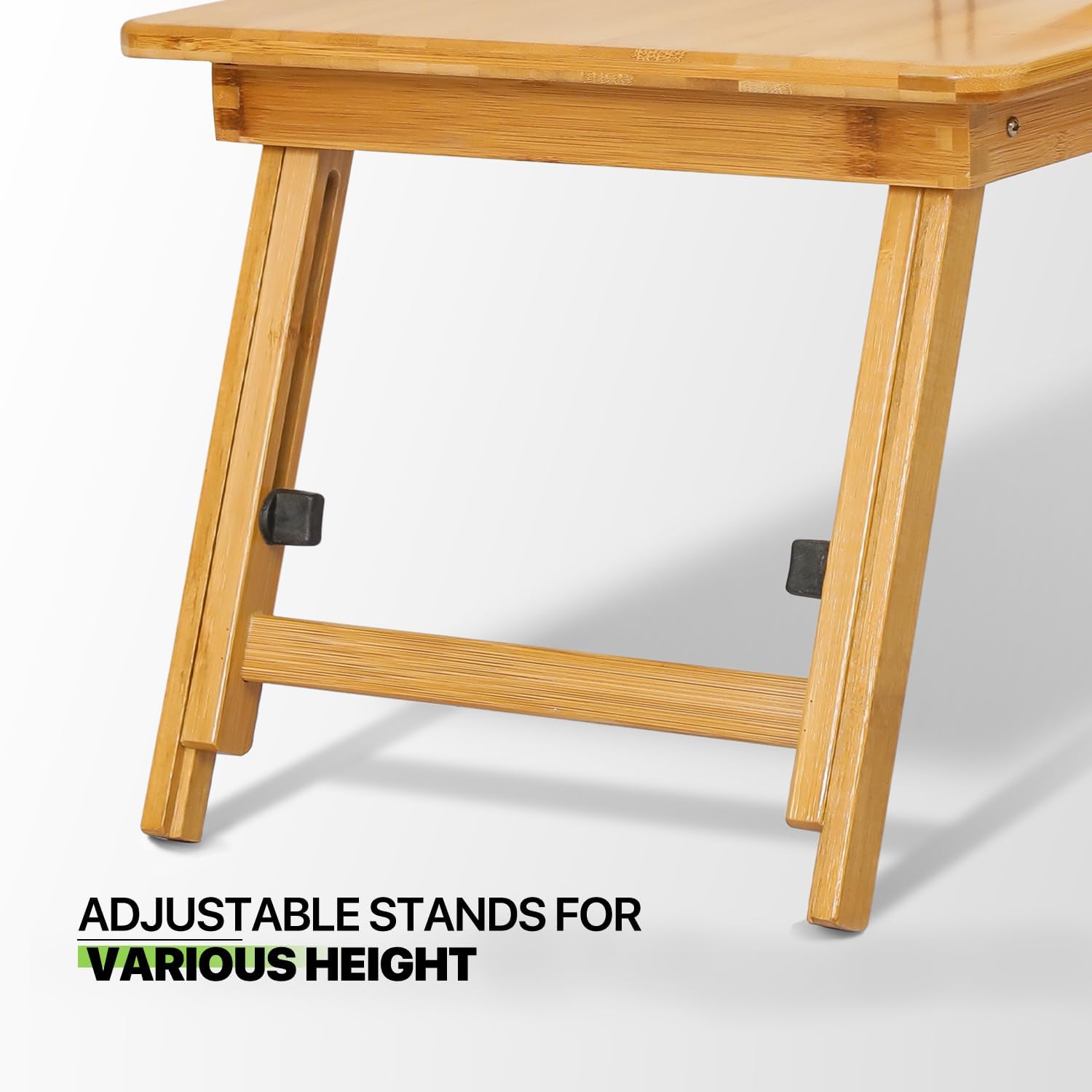 Magshion Escritorio ajustable para computadora portátil, bandeja de desayuno de bambú, mesa de sofá con patas plegables para oficina en casa,