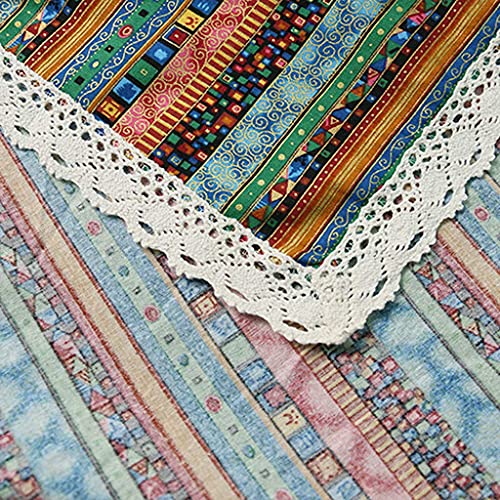 Nappe coton lin bleu rétro rectangle 140x160 cm de style ethnique - 3