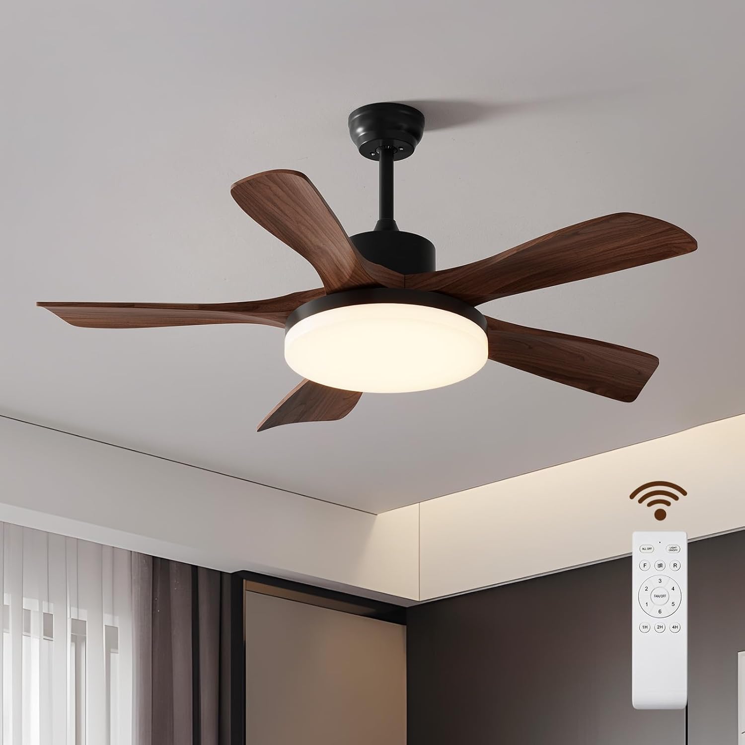 42 Inch Ceiling Fans with Lights, 3 Blades Modern Ceiling Fan with Remote Control, ABS Plastic Wood Grain Fan with Light for Patios, Outdoor, Living Room, Dining Room, Bedroom