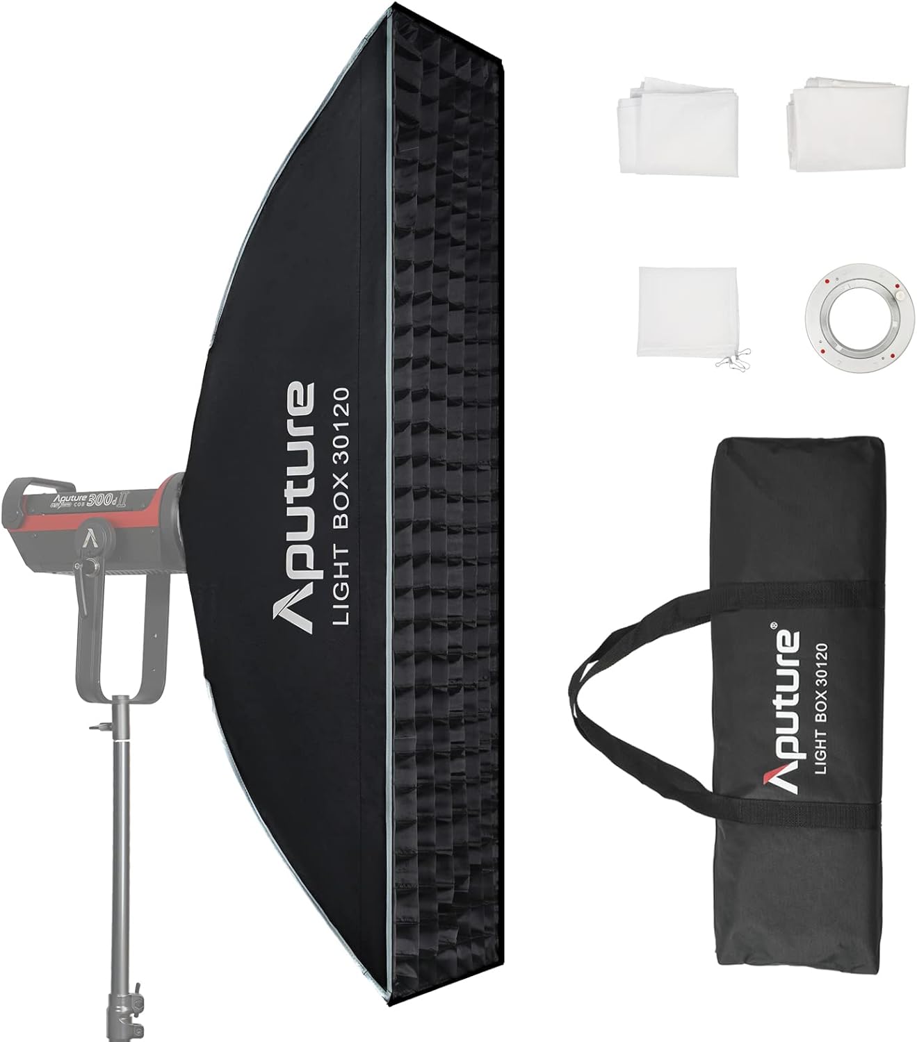 Aputure Light Box 30120 quadratische Softbox, 45° Licht-Kontrollgitter aus Stoff, Kompatibel mit Bowens Mount LED-Leuchten, Schwarz, Stoff, 30 x 120 x 40 cm, 1,215 kg