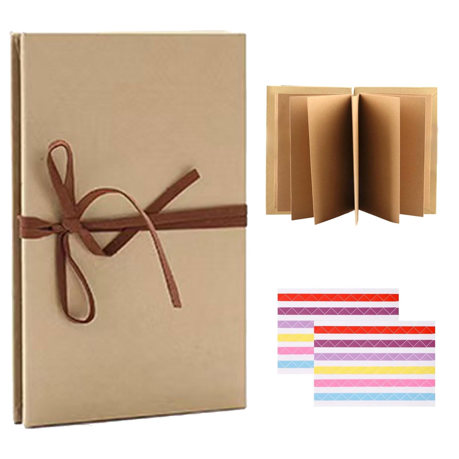 Ji liangli Hardcover accordion-style photo album, 36-page multi-purpose notebook album,suitable as graduation gifts, birthday presents, wedding anniversary tokens and wedding favours (kraft paper)
