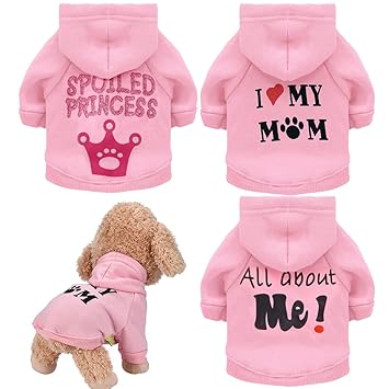 3 Pack Dog Hoodie for Small Dogs Girl Pink Puppy Sweatshirts Fleece Doggie Sweaters Winter Dog Clothes Female Pet Cat Pup Warm Clothing Outfit for Yorkie Chihuahua (Set of 3, Medium(5.5 to 8.8lbs))