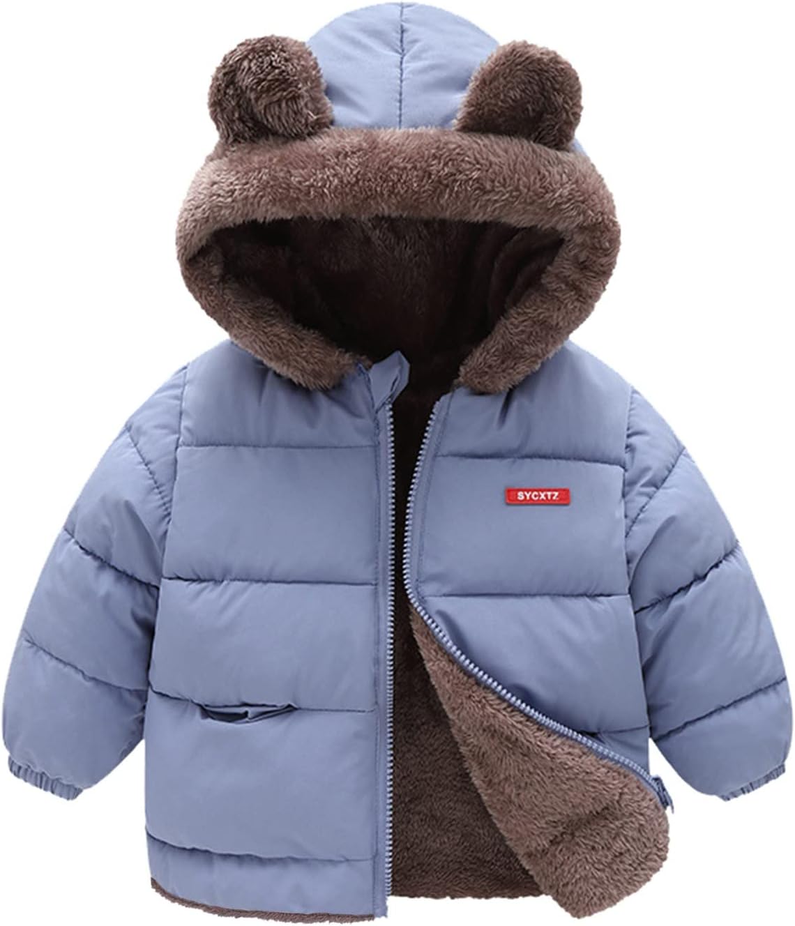 Toddler Boys Girls Winter Coat Ears Hooded With Pocket Jacket Two Sided Wear Thicken Windproof Zipper Warm Outwear Coat