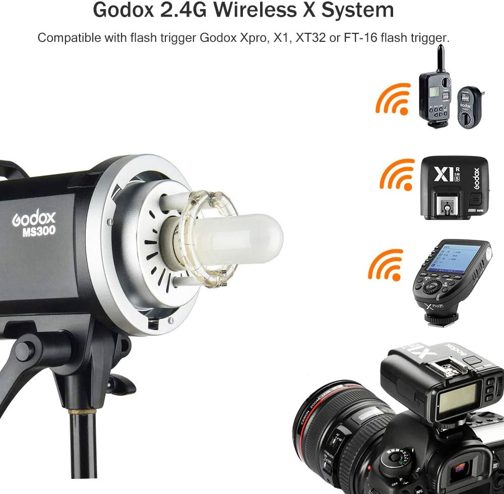 GODOX MS300 300WS Monolight Studio Flash 0.1～1.3s Recycle time, 150W Modeling Lamp, Outstanding Power Output Stability
