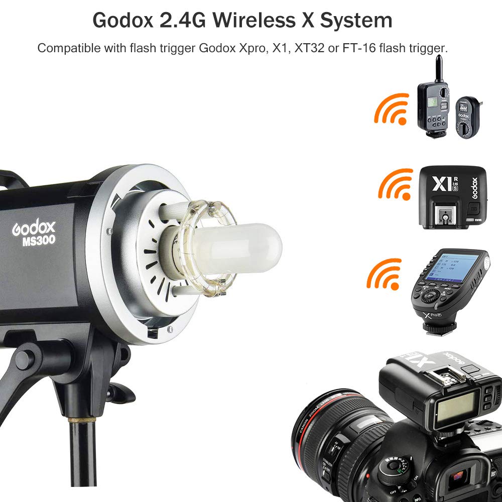 GODOX MS300 estroboscópico 300 WS con Lámpara de Modelización 150W Montura Bowens para Interior Estudio Retrato Fotográfico (MS300)