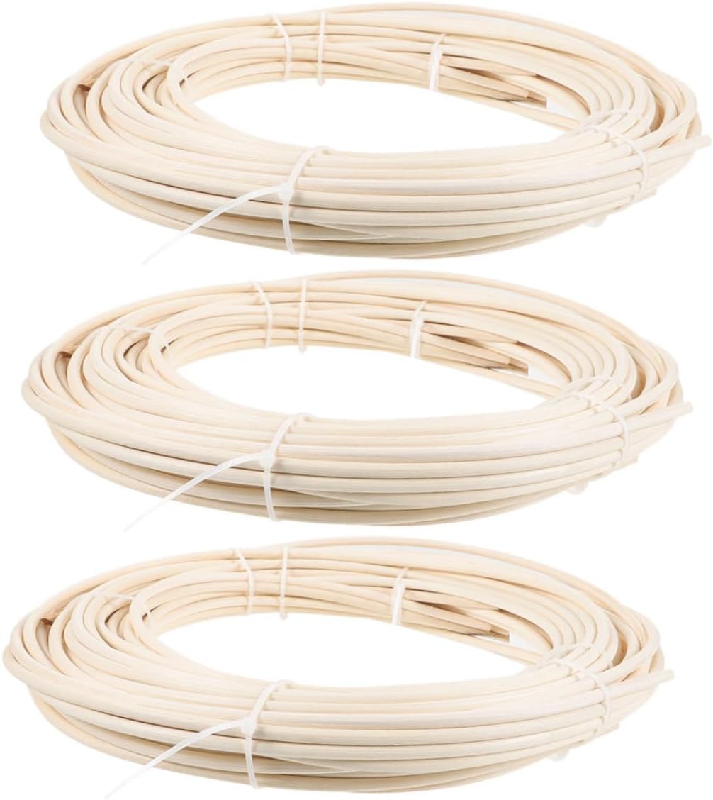 DOITOOL 3 Rolls Natural Rattan Weaving Reeds Round Material for Basket and Chair Making Versatile DIY Furniture Repair Supplies for All Skill Levels