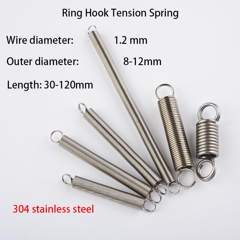2pcs Mechanical Extension Springs, Ring Hook SS304 Tension Spring, Stainless Steel Wire Diameter 1.2mm Pullback Spring(110MM*10MM)