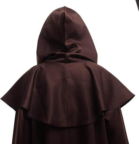 Miniatura 4 de BLESSUME Friar - Bata medieval con capucha, monje renacentista sacerdote disfraz de Halloween cosplay