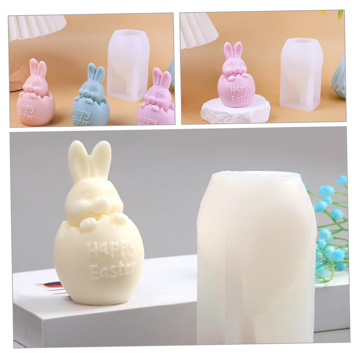 SHINEOFI 3piezas Molde De Silicona Para Velas De Pascua Forma De Conejo Para Manualidades y Creativos Moldes Reutilizables Para Velas Aromáticas