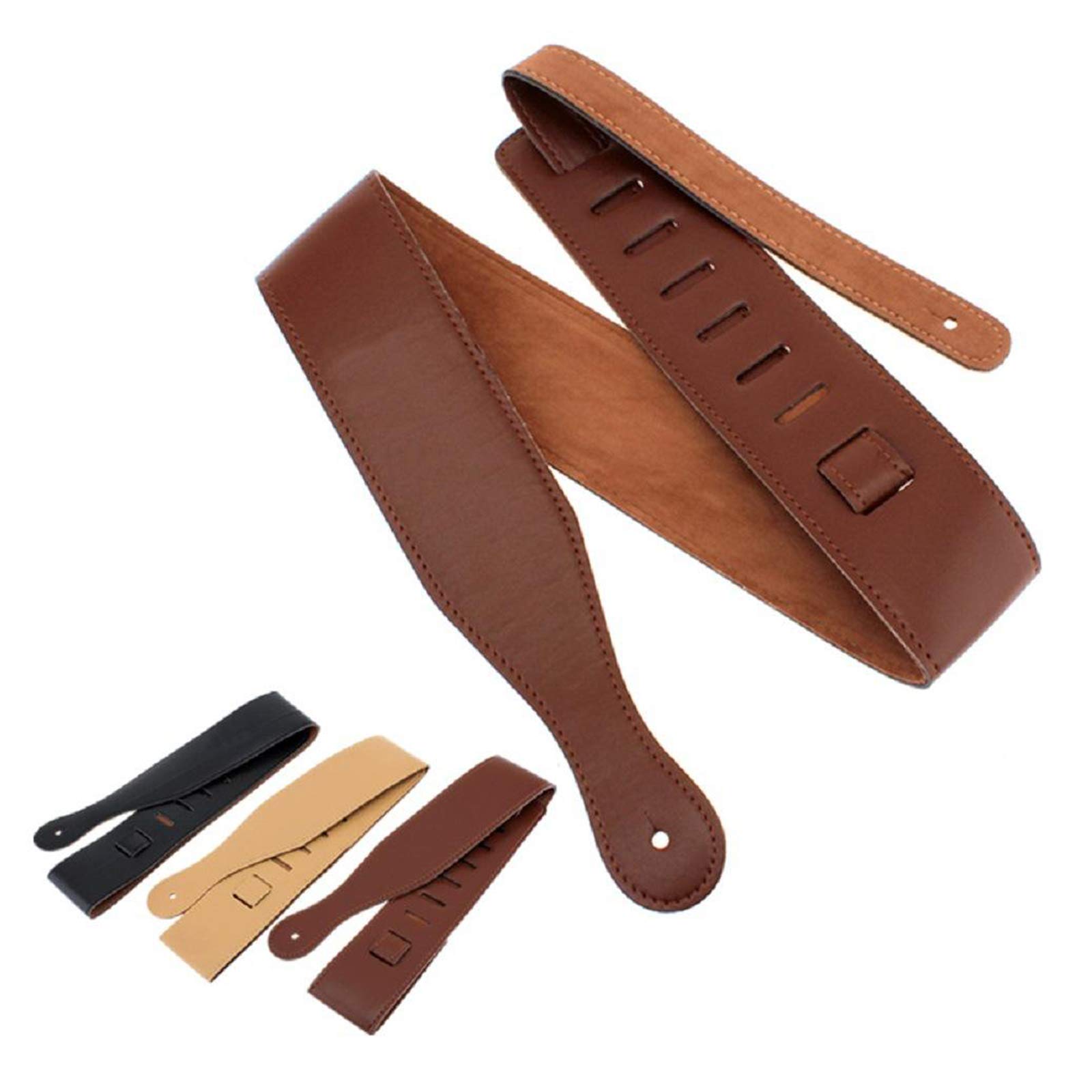 Cinghie regolabili in pelle per chitarra, stile lussuoso, larghezza 6,5 cm, colore marrone chiaro