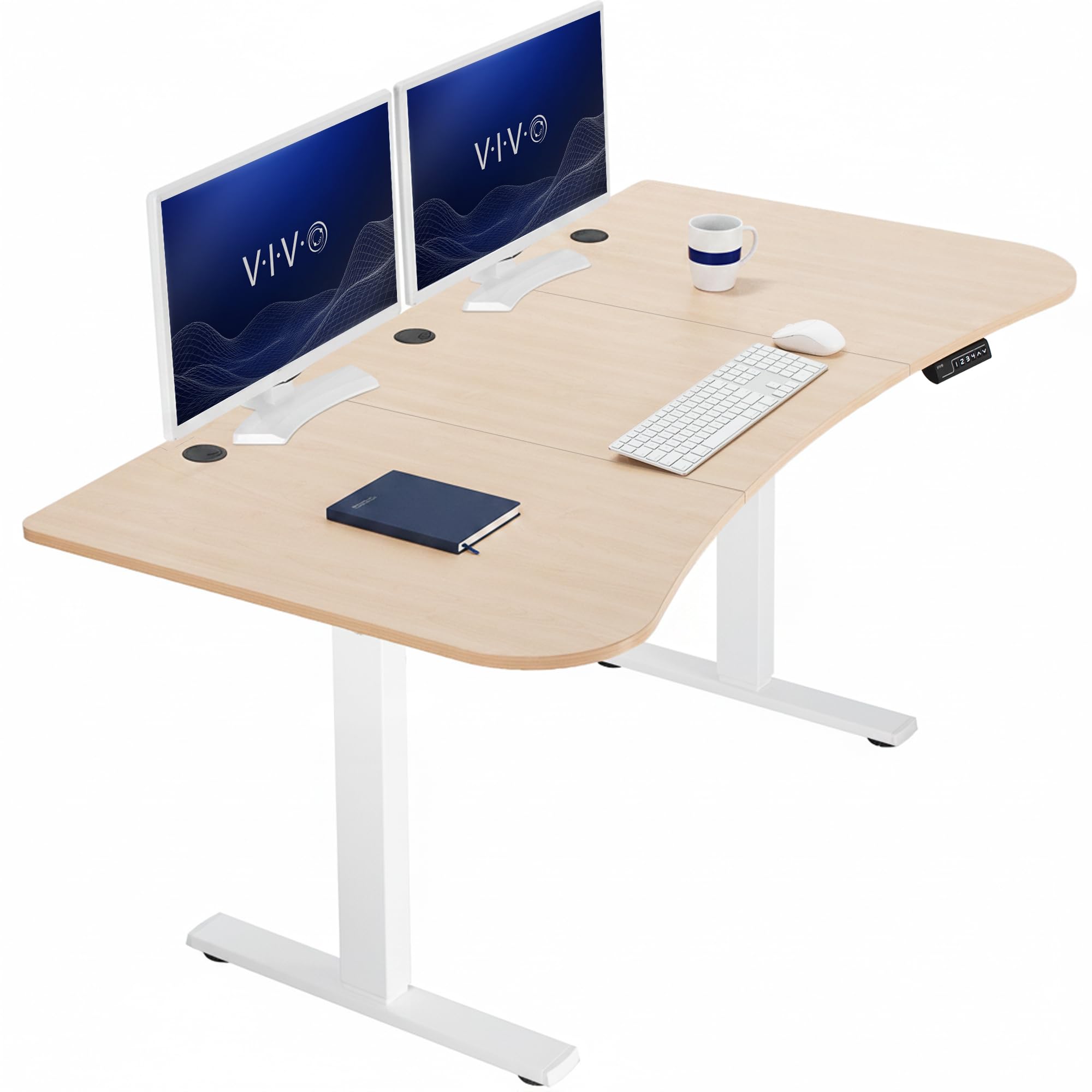 VIVO Electric 63 x 32 in Standing Desk, Memory Height Adjustment, 1B Series, Holds 220 lbs, Light Wood Top White Frame, DESK-KIT-1W1C