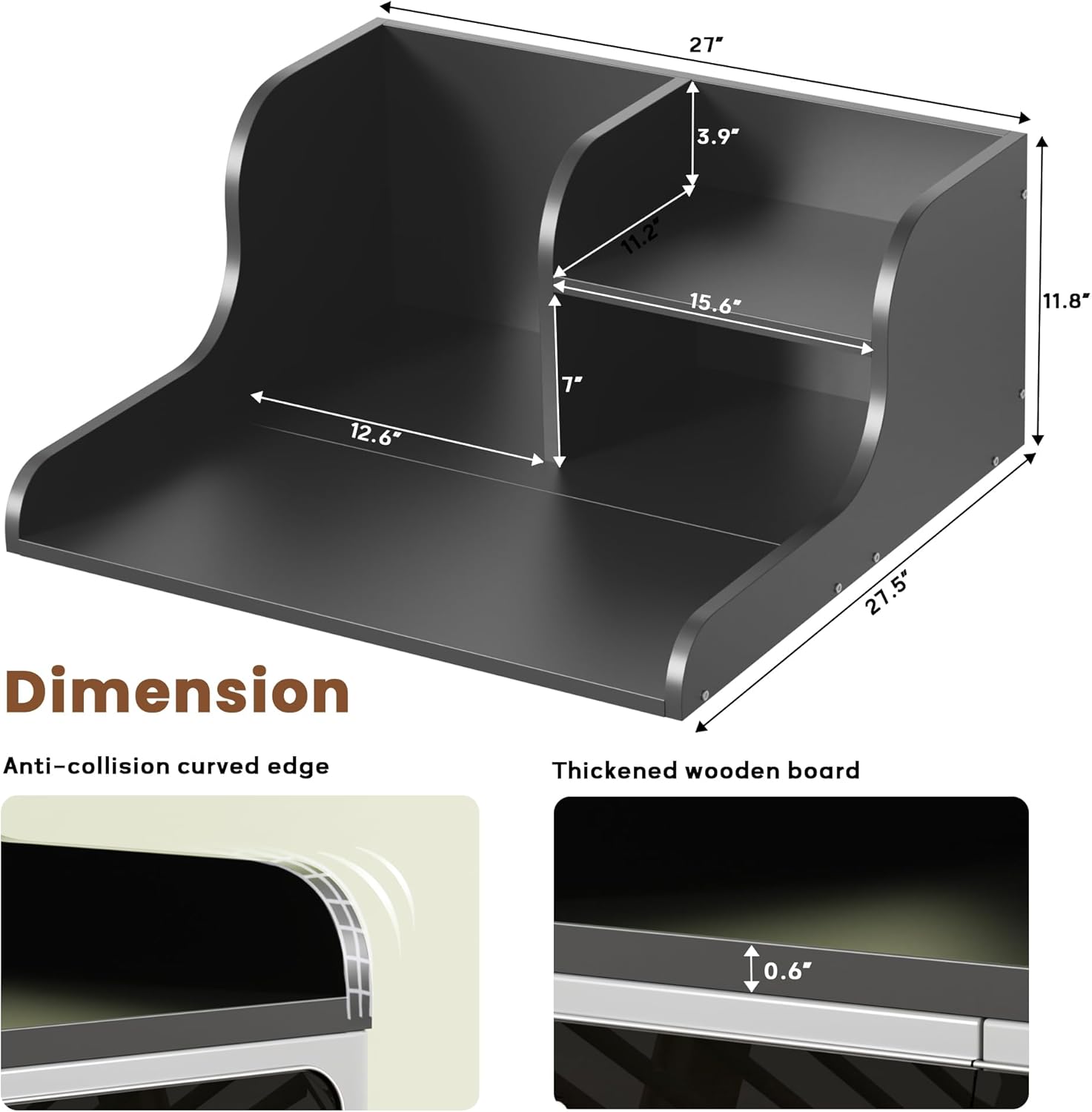 DTK Washer Dryer Countertop with Shelf,27.5" D x 27" W x 11.8" H Wood Countertop for Washer and Dryer,Laundry Countertop with Anti-Slip Strips and Edge Rails,Dryer Countertop for Laundry Room(Black)