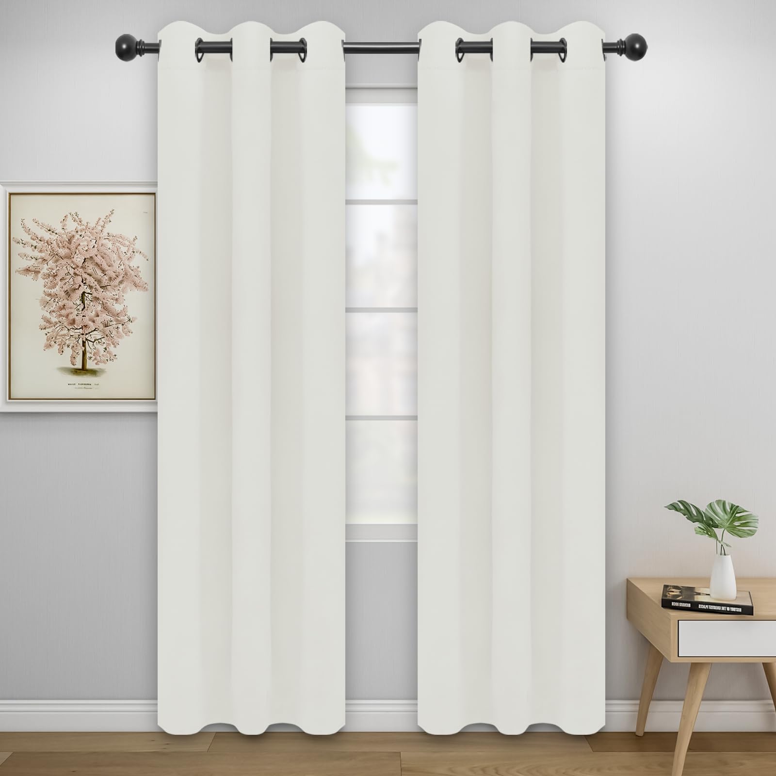 Easy-Going Blackout Curtains for Bedroom, Solid Thermal Insulated Grommet and Noise Reduction Window Drapes, Room Darkening Curtains for Living Room,