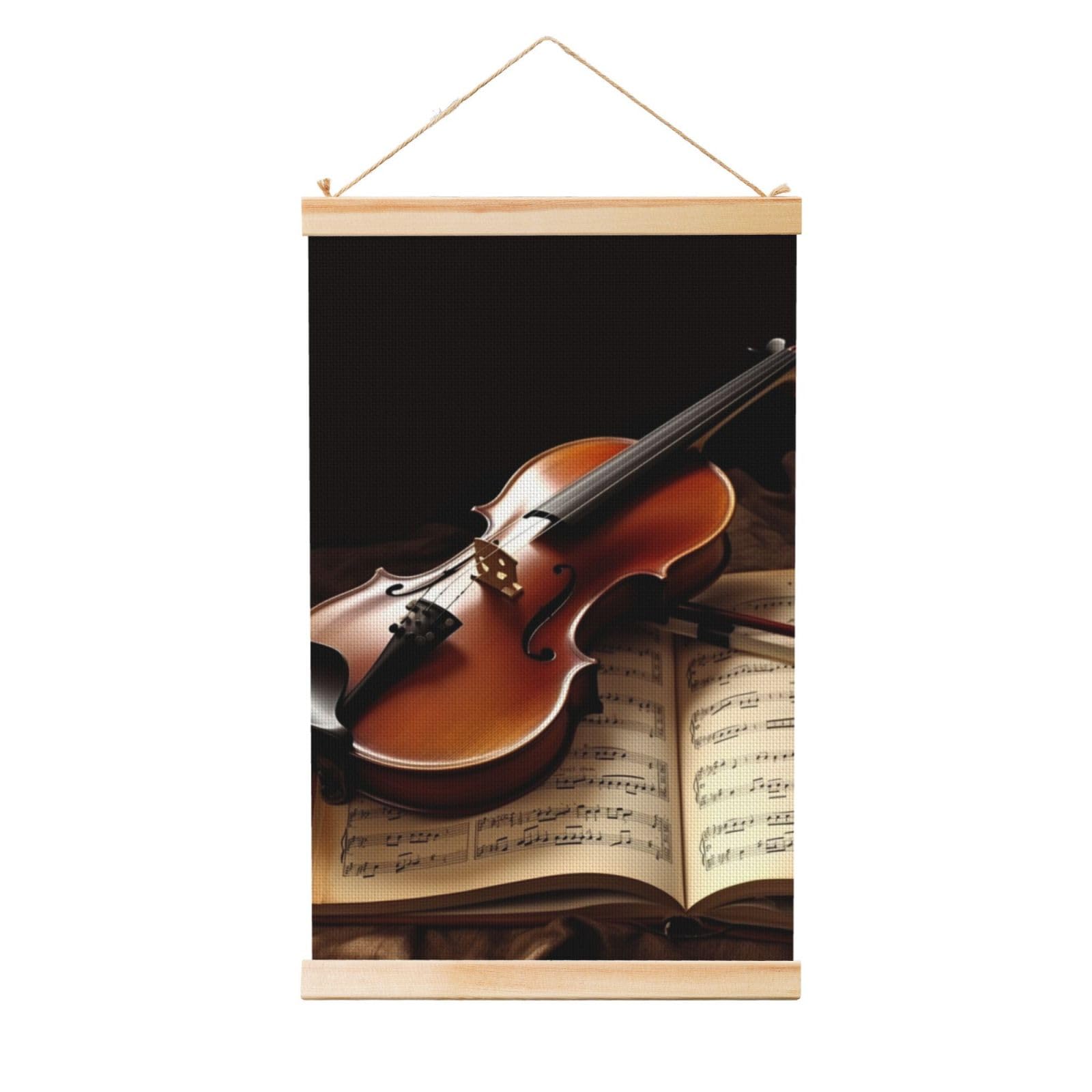 Violin and Book Poster Wooden Shaft Hanging Poster Wall Hanging Banner Canvas Artwork with Wood Frames 16"x24" Modern Artwork Decor Ready to Hang Wall Art for Home Decor Scroll Painting