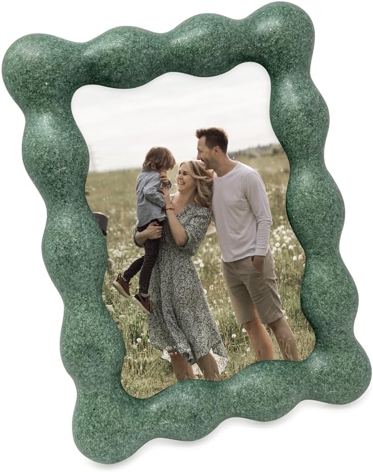 Isaac Jacobs 4x6 Natural Sand Resin Picture Frame, Elegant Undulating Curve Design for Tabletop & Wall Display Photo Frame, Home Décor, Art, Photo Gallery (4x6, Natural Sand) (Pack of 2)
