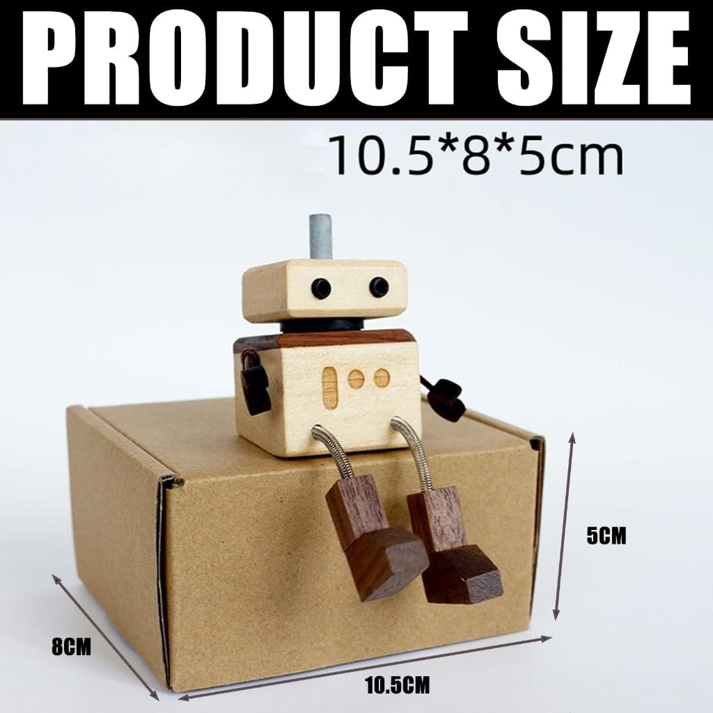 Wooden Robot Dashboard Decoration Magnetic Base Handcrafted Unique Car Gift image 5