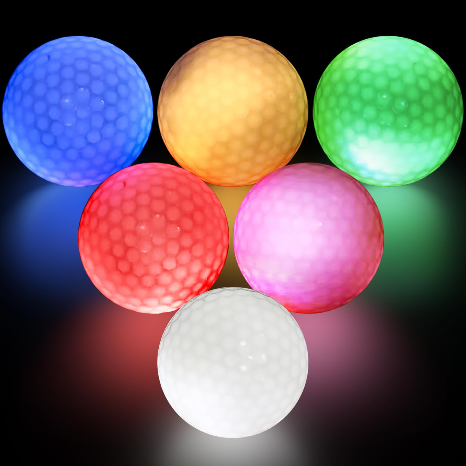 Lot de 6 balles de golf colorées Light Up, Flashing Glowing Balles de golf lumineuses, balles de golf lumineuses, balles d'entraînement de golf pour l'entraînement de nuit