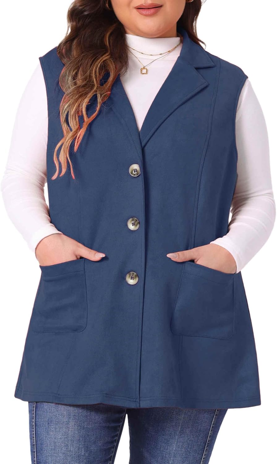 Agnes Orinda Plus Size Utility Vest for Women Lapel Sleeveless Lightweight Casual Suede Vests Jacket