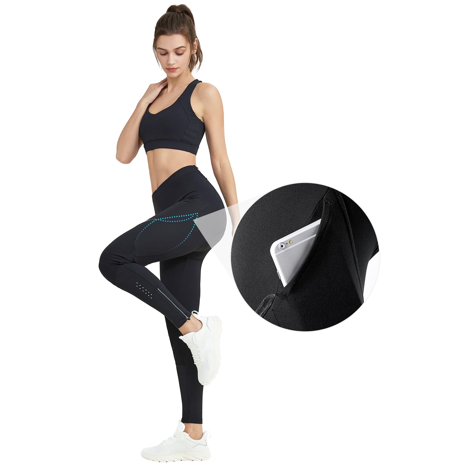 Santic Pantalon de cyclisme long pour femme - Rembourré - Thermique - Rembourrage de l'assise - Réfléchissant - Long legging