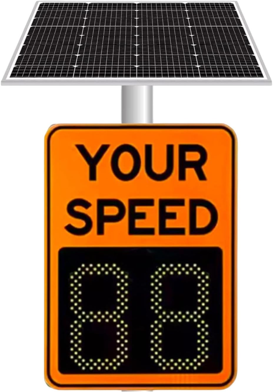 Solar Powered Radar Speed Sign - 24GHz Traffic Speed Display, IP56 Waterproof, 0-500m Detection Range for Highways & Speed-Limited Roads, Enhance Traffic Safety, 50x70CM/20x27IN - Orange