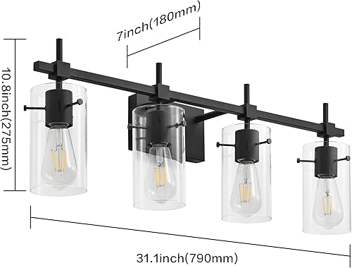Miniatura 3 de SOLFART 4 luces de tocador, luces negras para tocador de baño, luces de tocador sobre espejo, lámparas de tocador para espejo de baño