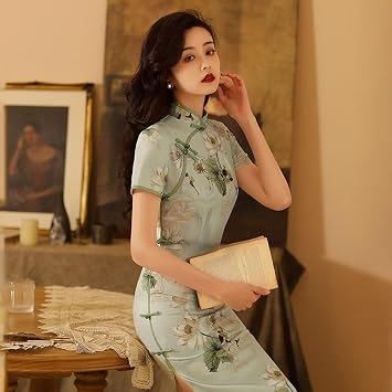SWEPER Womens Chinese Dress - Summer Lotus Cheongsam Long Qipao Dresses Woman Modern Oriental Dress Traditional Chinese