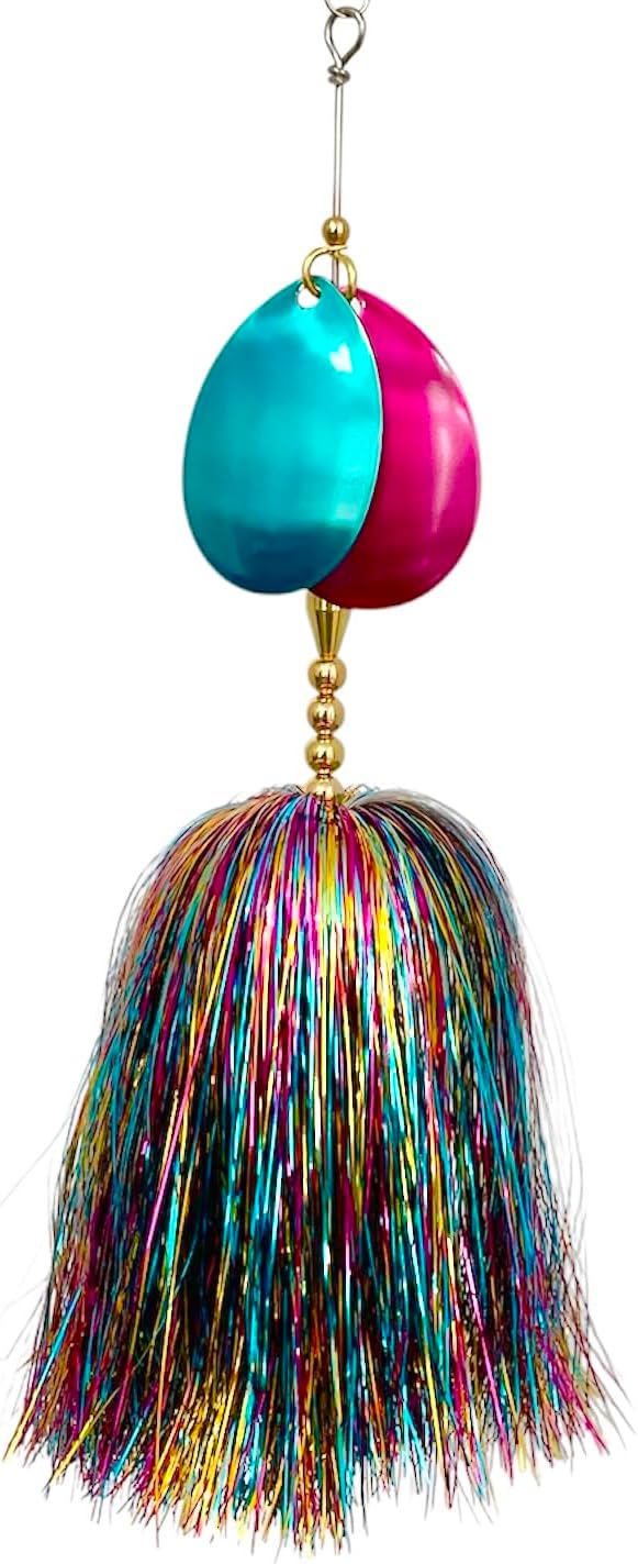 Rayz Baitz Musky Bucktail Lure 8.5" Long. Double #8 Blades. Holographic Flashabou Skirt. Single Treble Hook Spinner Bait