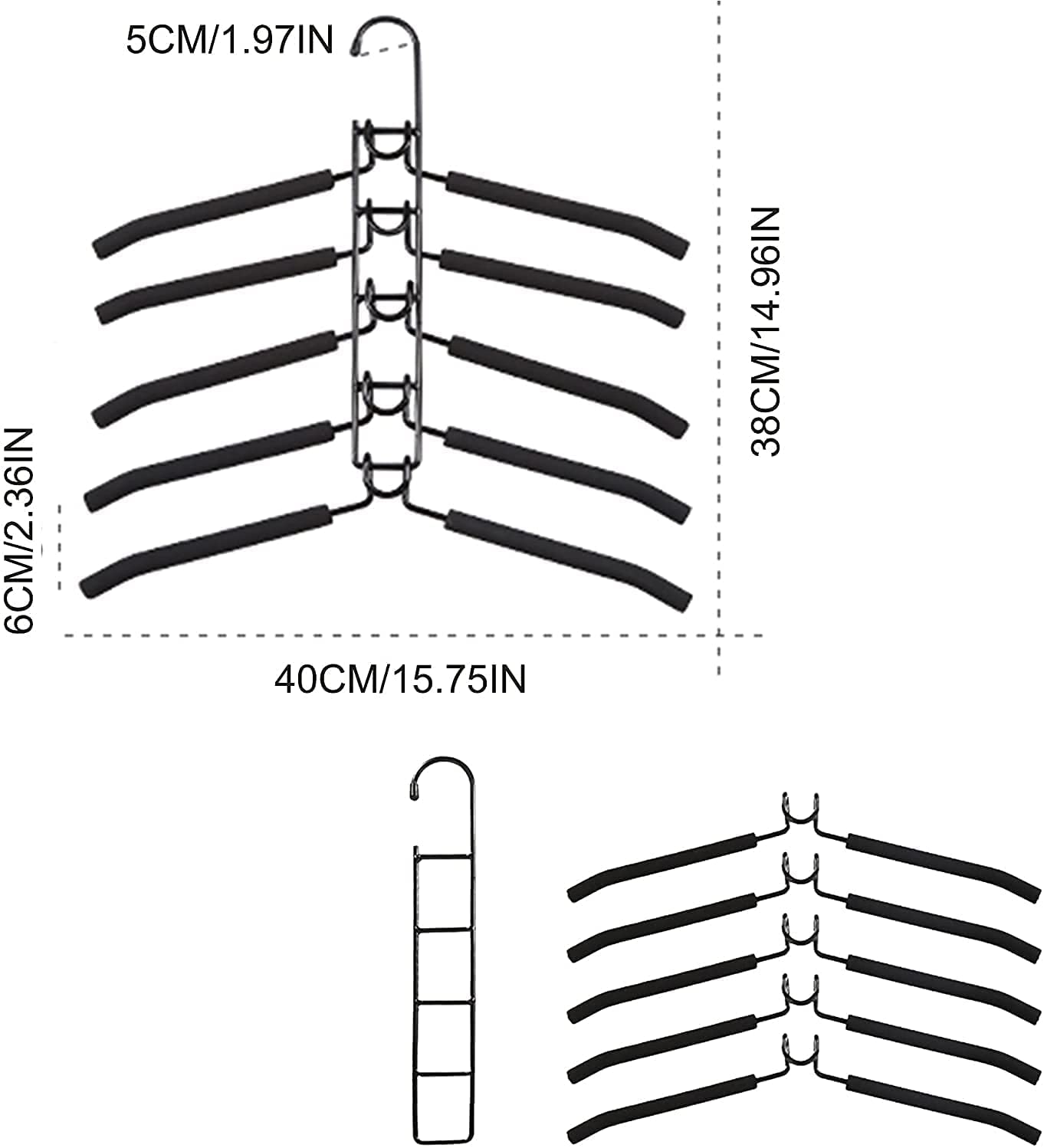 Mastom Lot De 4 Cintres 5 Couches En Métal Pour économiser De L'espace - Antidérapants - Rembourrés En Mousse - Organisateur De Rangement Pour
