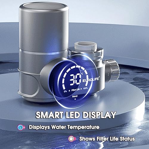 Vista 2 de Combo EUROLIFE - Filtro de agua para montaje en grifo EL-LS-A13, filtro de agua LED para fregadero con luz UV e indicador de vida del filtro