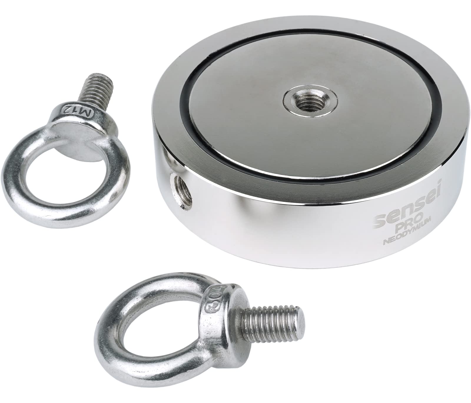 Sensei Kit 500 kg, Magnete a Doppia Faccia al Neodimio N52 con Due Occhielli, Ø11,6 x H3 cm, Corda da Pesca 25 m, Guanti Protettivi + Accessori, Kit di Magneti per la Ricerca e la Pesca
