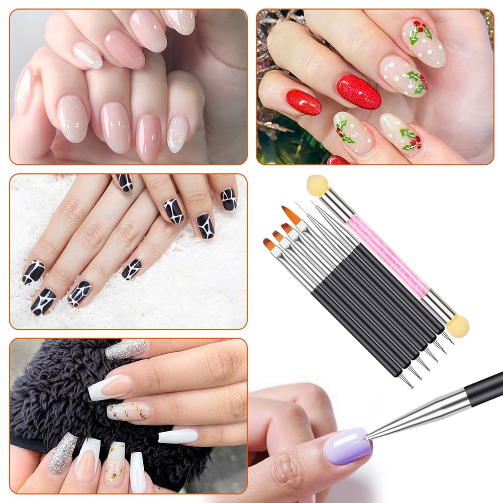 Pennelli Nail Art Set di Pennelli, 6 Pezzi Pennelli e Spugna di Pennellino, per Unghie in Gel per Disegnare DipingereLlinee e Fiori per Nail Art per Il Design Delle Unghie