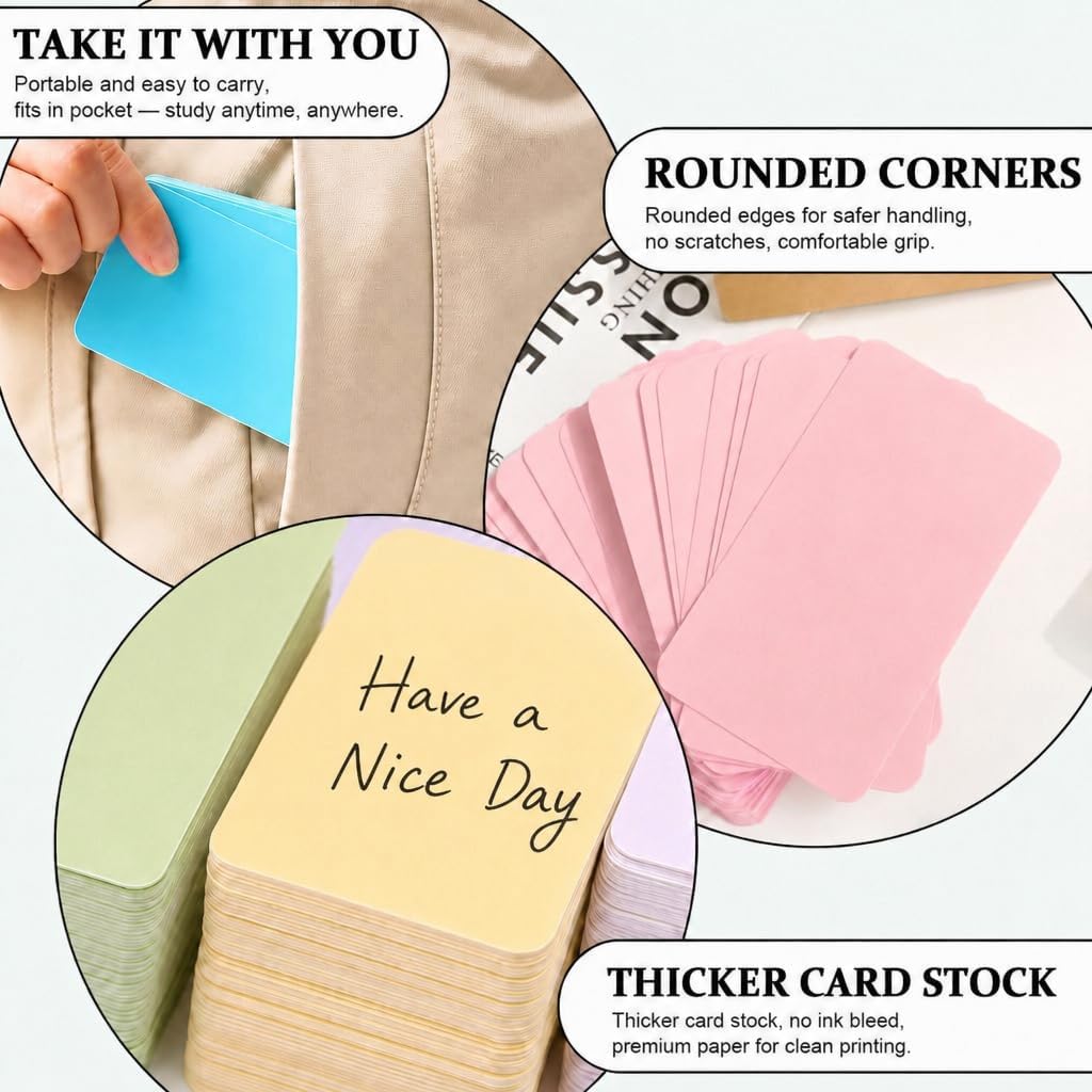 Blank Business Cards 3.5 x 2.1 Inch, 280 Pcs Mini Index Cards for Writing, Small Note Paper for Flashcards, Journaling, Study & Office, Unlined Double Sided, 8 Colors image 3
