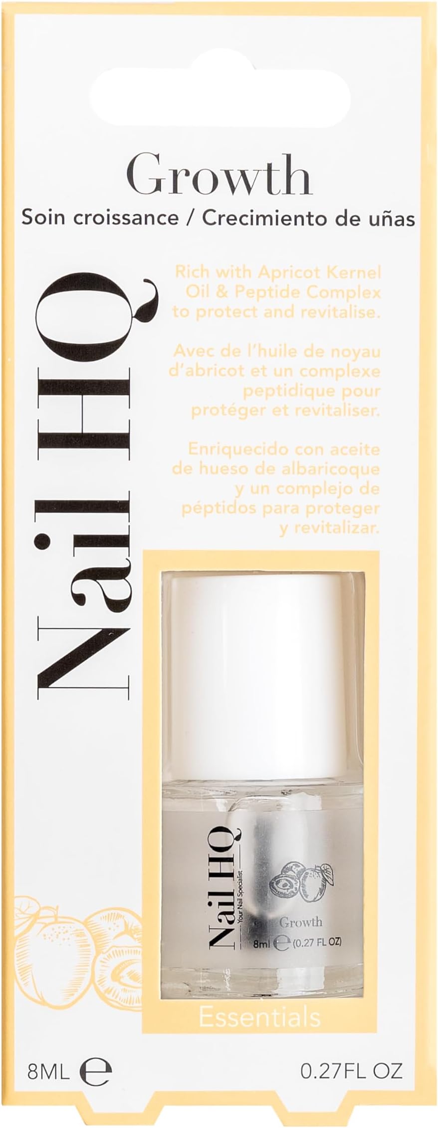 Nail HQ Essentials Growth Serum 8ml - Peptide Complex & Apricot Kernel Oil Nail Treatment for Growth & Strength - Vegan & Cruelty-Free, Clear Base Coat for Brittle, Weak Nails