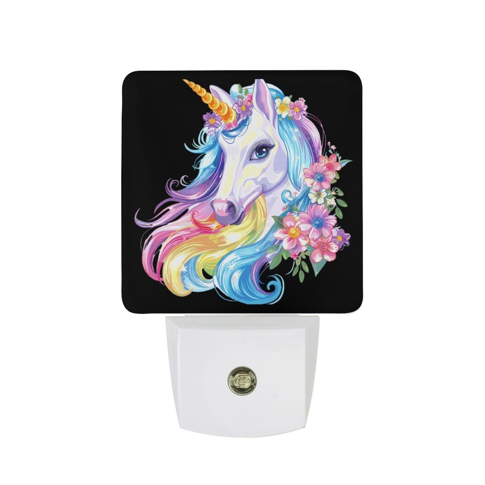 Nqrxadcrt Style Beautiful Rainbow Un-Icorns Flower Night Light Plug In Wall Lights Bedside Lamp Bedrooms Home Hallways Decoration