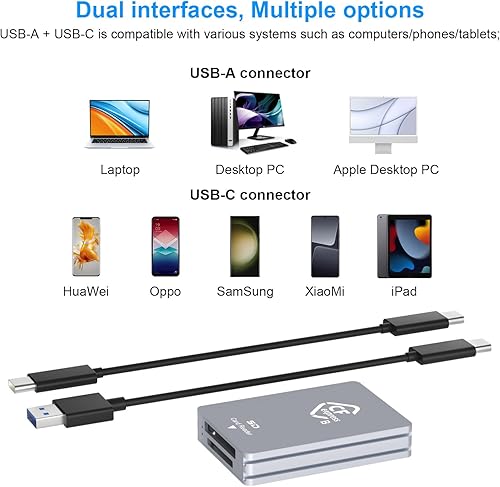 Miniatura 6 de CFexpress Tipo BSD Lector de tarjetas de doble ranura USB C, USB 3.2 Gen 2 10Gpbs, compatible con tarjeta CFexpress tipo Btarjeta de memoria SD,