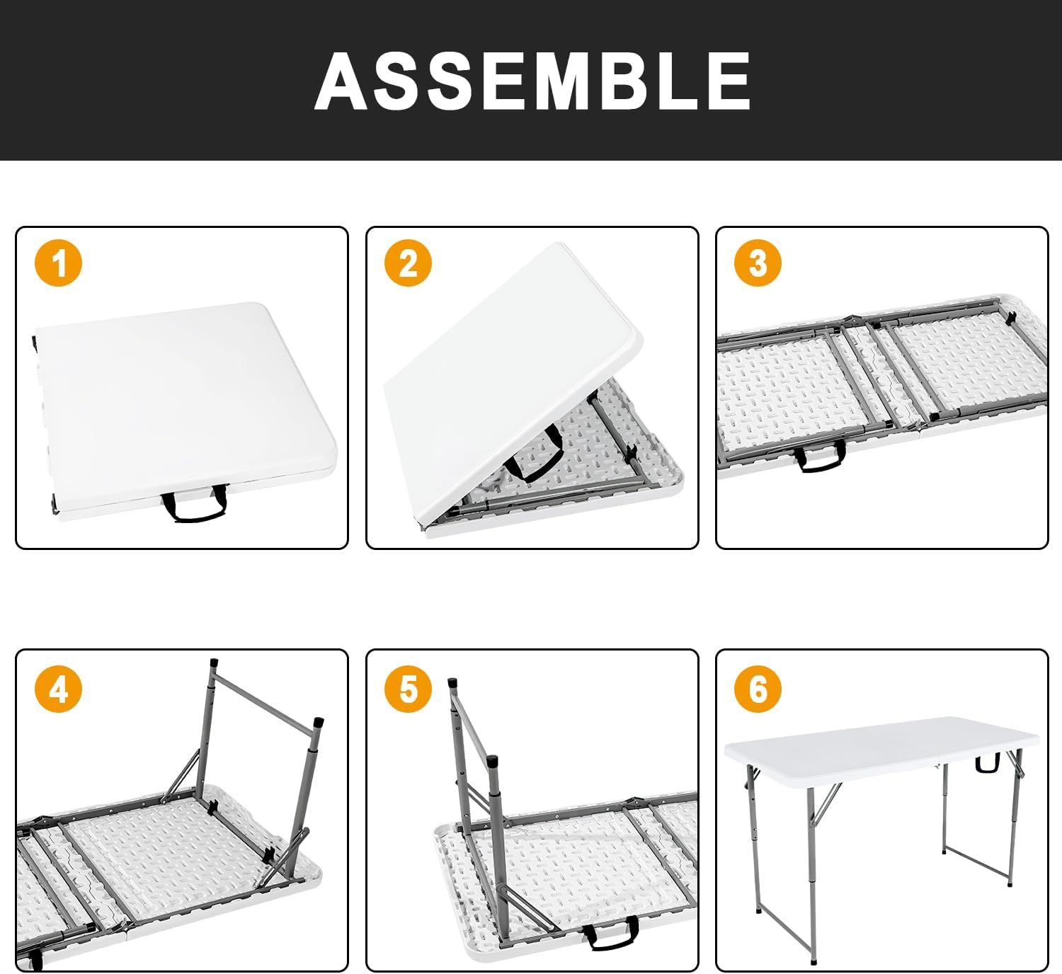 48" W x 24" D x 29.5" H - Folding Table Heavy Duty Portable, White Plastic Folding Utility Folding Table for Camping, Picnics & Parties