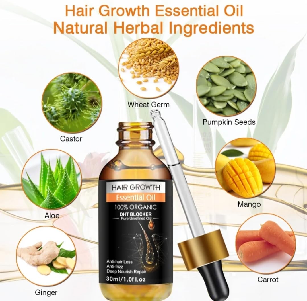 Hair Growth Serum Oil for Women & Men – 100% Natural Herbal Extracts, Follicle Nourishing Scalp & Root Revive Formula for Thicker, Fuller & Healthy-Looking Hair, Hydration for Dry & Damaged Hair