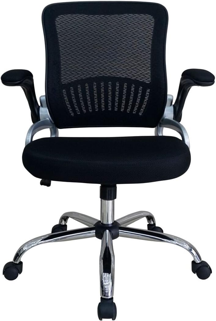 Mid-Back Office Chair with Breathable Mesh, Flip-Up Nylon Arms, Tilt Mechanism, Black