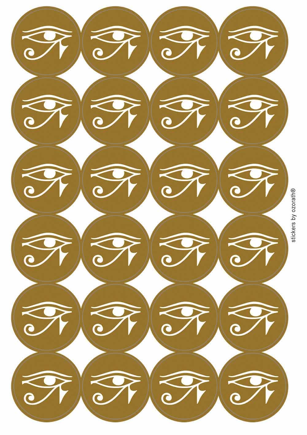 Ozorath Multicolor Egyptian Eye Of Horus Hieroglyph Circular Matt Paper Stickers A4 Sheet Of 24 (Each Sticker Is 45Mm Diameter)