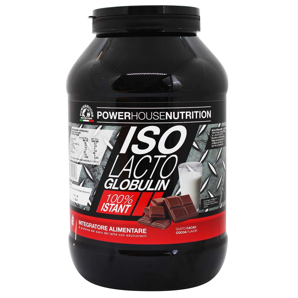 Proteine Isolate del Siero del Latte con Lattoglobuline Made in Italy, ISOLACTOGLOBULIN Powerhouse Nutrition, Proteine in Polvere Isolate ad Altissima digeribilità, Proteine Whey Isolate Cacao (1kg)