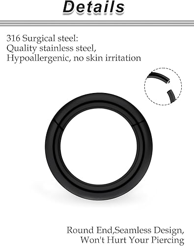 Miniatura 33 de Ocptiy 6G 8G 12G 14G 16G Anillos de tabique con bisagras Calibradores Túneles Tapones Pendientes Kit de estiramiento de acero quirúrgico con Juego