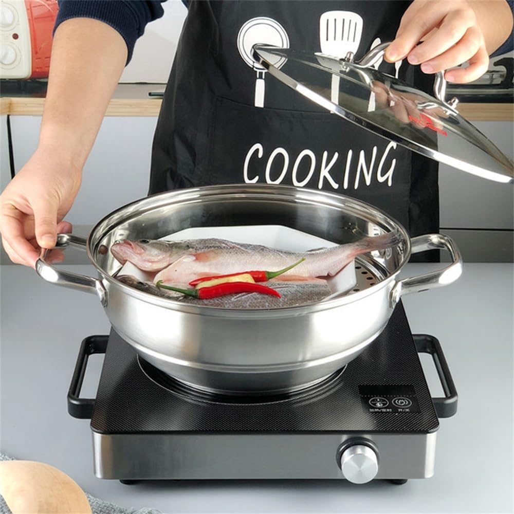 Pentola per cottura a vapore in Acciaio INOX, pentola per cottura a vapore, pentola per cottura a vapore domestica (Argento 28 cm)
