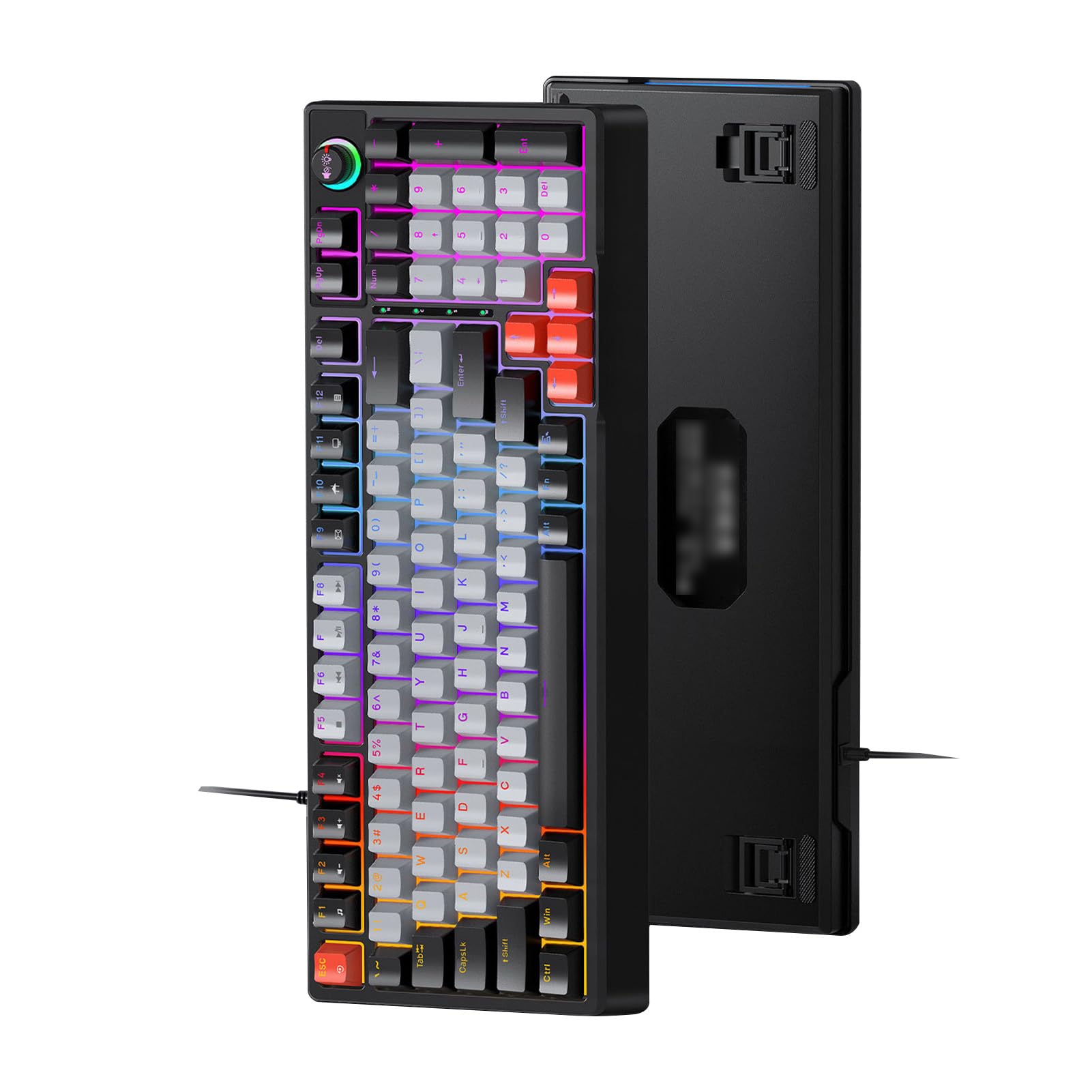 Luocute Klawiatura Mechaniczna T WOLF T50 RGB, 98 Klawiszy z możliwością Wymiany Podczas Pracy, Niebieski Przełącznik z Dynamicznym Oświetleniem i Pokrętłem, do Pisania na Komputerze (Czarny Szary