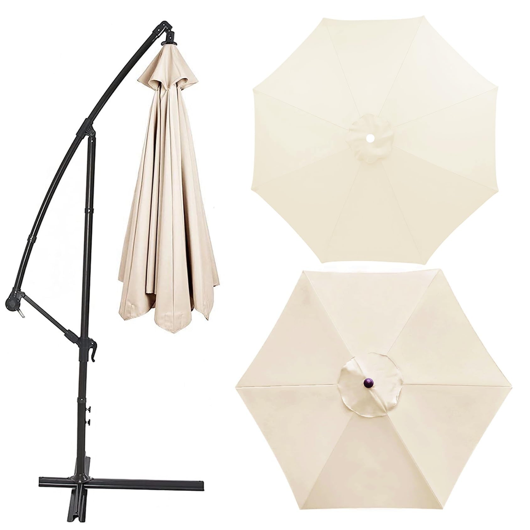 Replacement Parasol Canopy 2m 2.7m 3m / 6.5ft 8.8ft 9.8ft Sun Umbrella Replacement Cloth - Waterproof Anti-ultraviolet Parasol Canopy Fabric (6 Ribs 8 Ribs) (Color : Off-white, Size : 8 ribs-2.7m(8