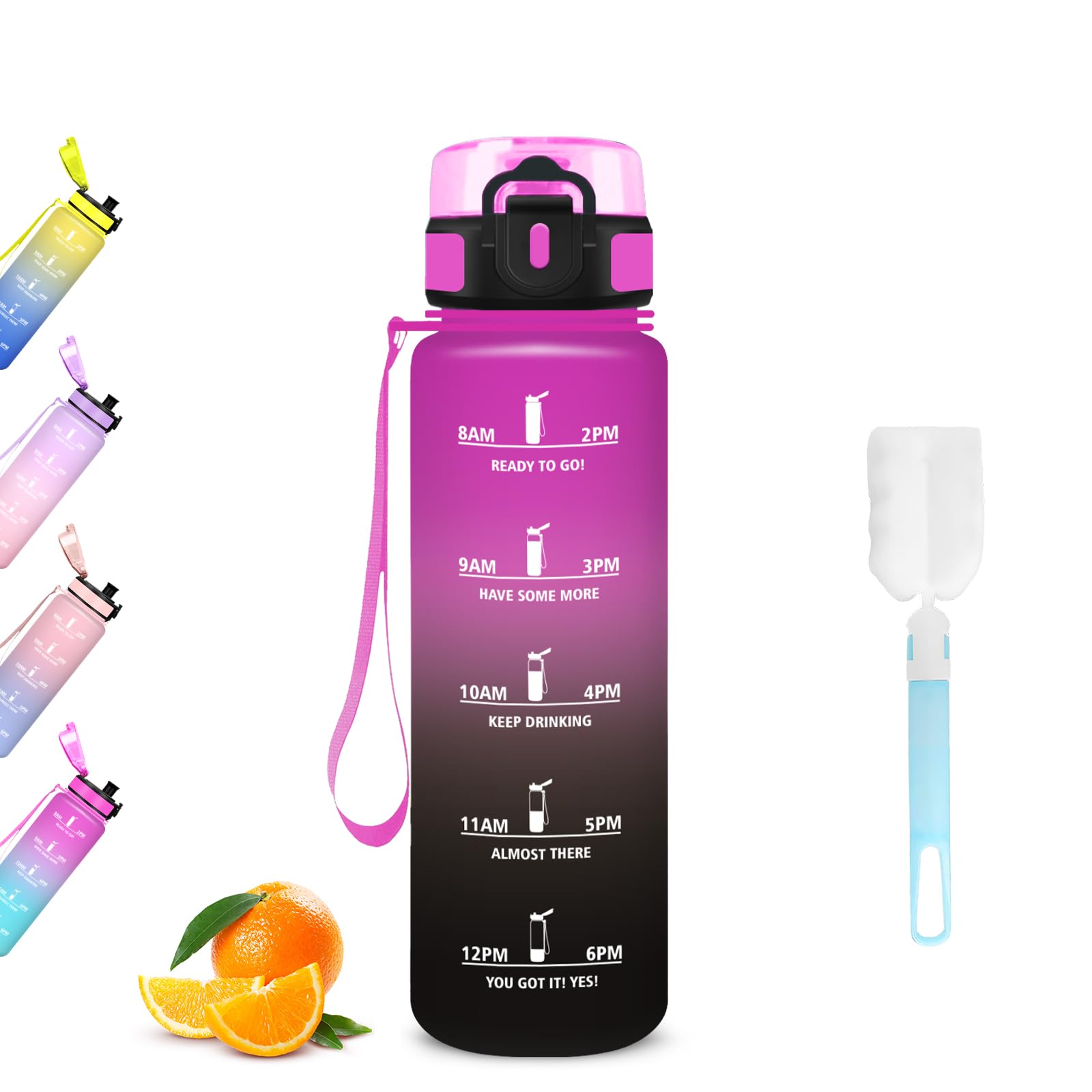 Mujigaga 500ml Water Bottle, Kids Water Bottle, Easy to Carry, Graduated Water Bottles with Time Indicator, Leak-proof Motivational Water Bottles for Cycling, Office, Bicycle